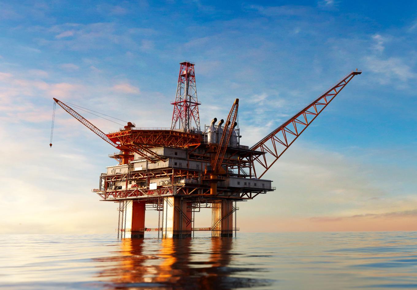 An oil rig in the sea